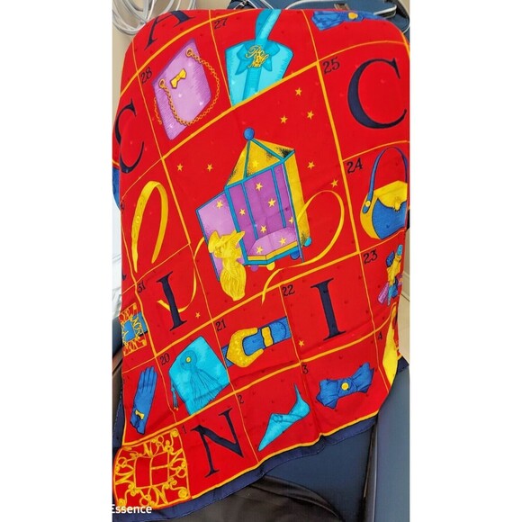 Vintage 1980s Nina Ricci Silk Scarf Printed Logo Hand Rolled Hem Gorgeous - Picture 1 of 9